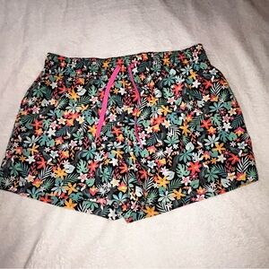 chubbies Tropical Floral Drawstring Shorts - Black with Pink Tie
